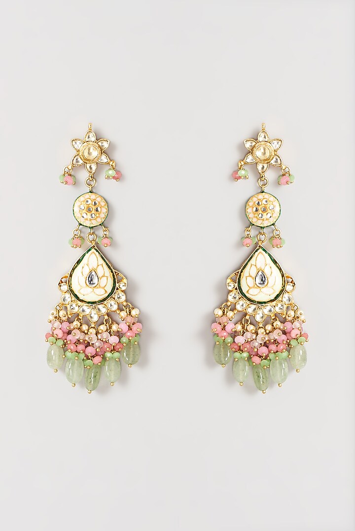 Gold Plated Semi-Precious Stone Meenakari Dangler Earrings by Turquoise Jewels at Pernia's Pop Up Shop