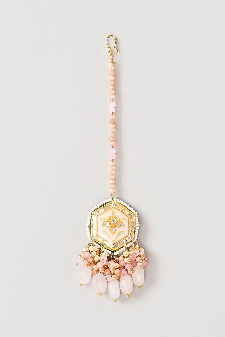 Gold Plated Semi-Precious Stone Meenakari Maang Tikka by Turquoise Jewels at Pernia's Pop Up Shop