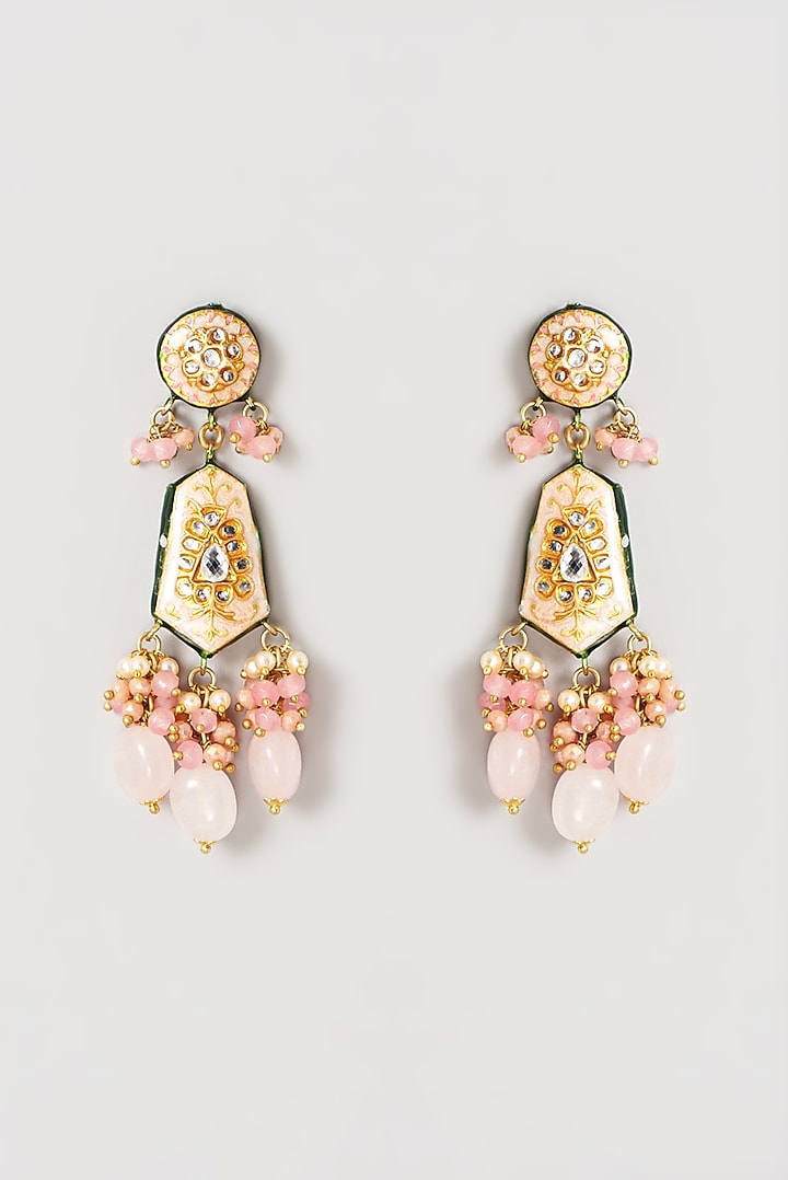 Gold Plated Semi-Precious Stone Meenakari Dangler Earrings by Turquoise Jewels at Pernia's Pop Up Shop