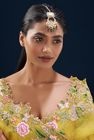 Gold Plated Semi-Precious Stone Meenakari Maang Tikka by Turquoise Jewels