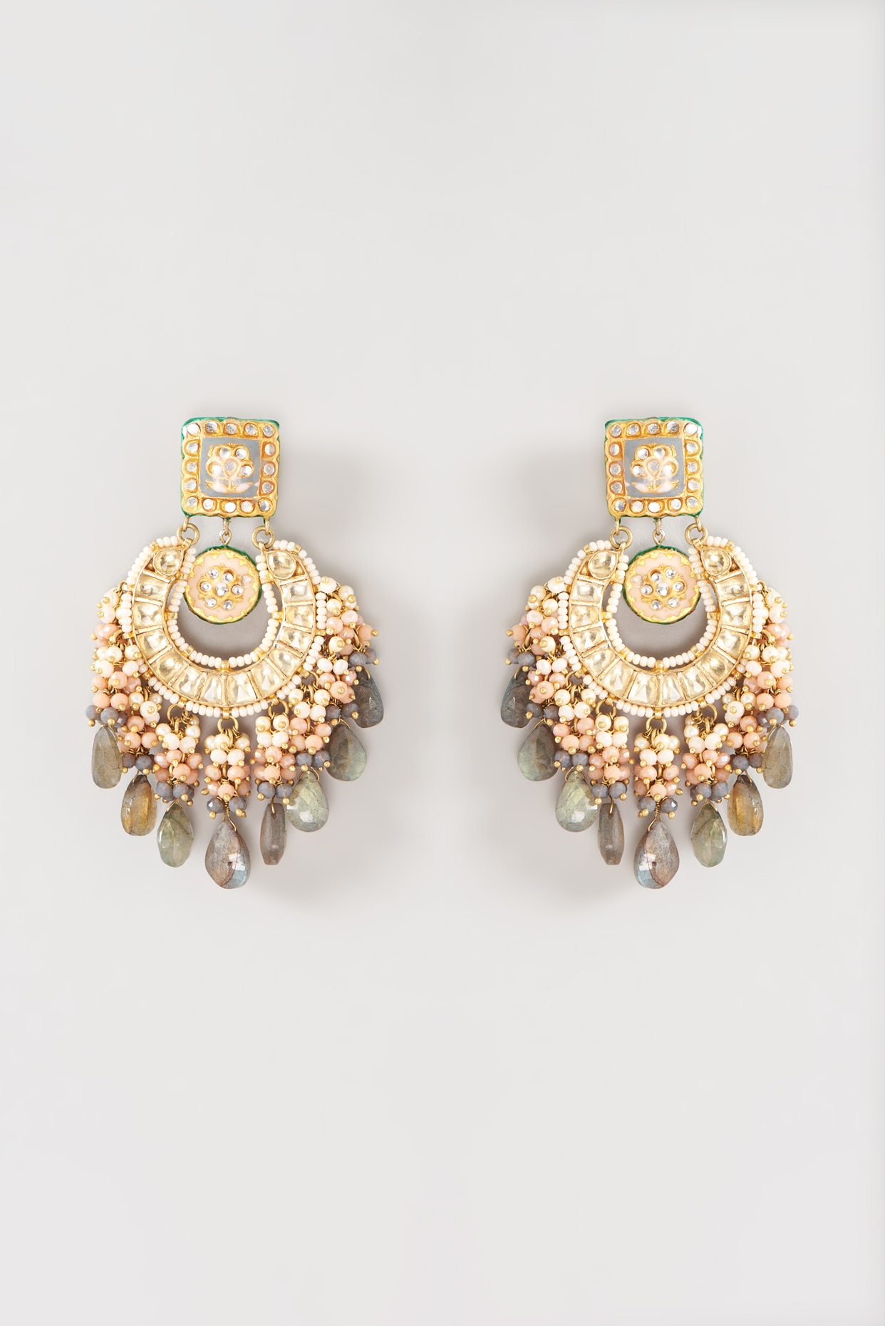 Traditional Micro Gold Polished Semi Precious Stone Earrings for Women.