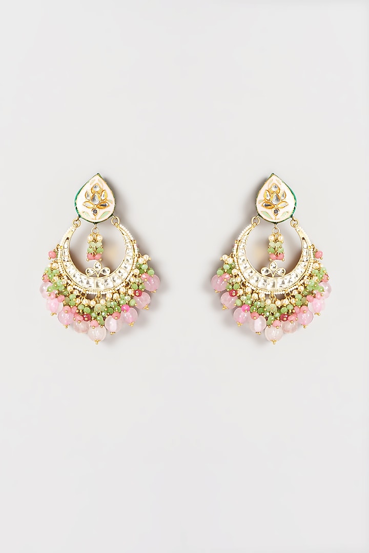 Gold Plated Semi-Precious Stone Meenakari Chandbali Earrings by Turquoise Jewels at Pernia's Pop Up Shop