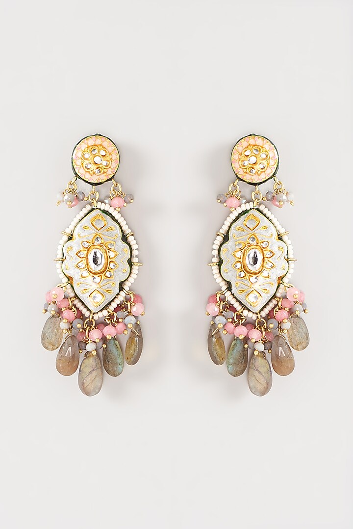 Gold Plated Semi-Precious Stone Meenakari Enameled Dangler Earrings by Turquoise Jewels at Pernia's Pop Up Shop