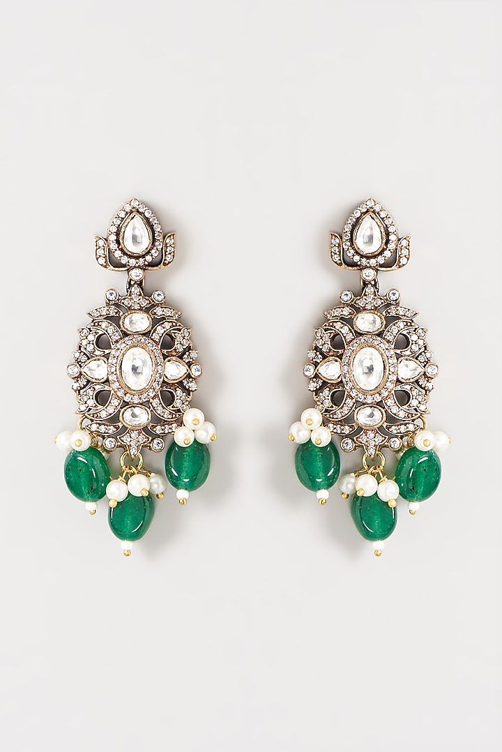Gold Plated Kundan Polki & Semi-Precious Stone Long Necklace Set by Turquoise Jewels at Pernia's Pop Up Shop