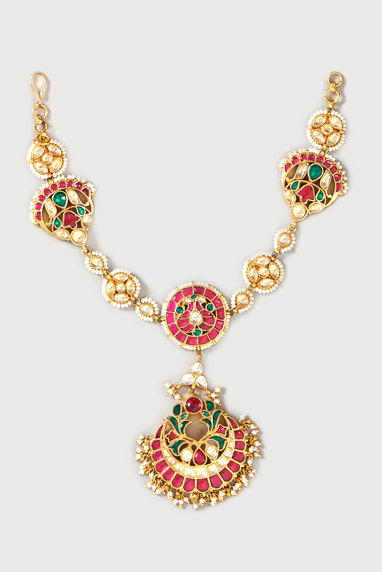 Gold Plated Kundan Polki & Semi-Precious Stone Mathapatti by Turquoise Jewels