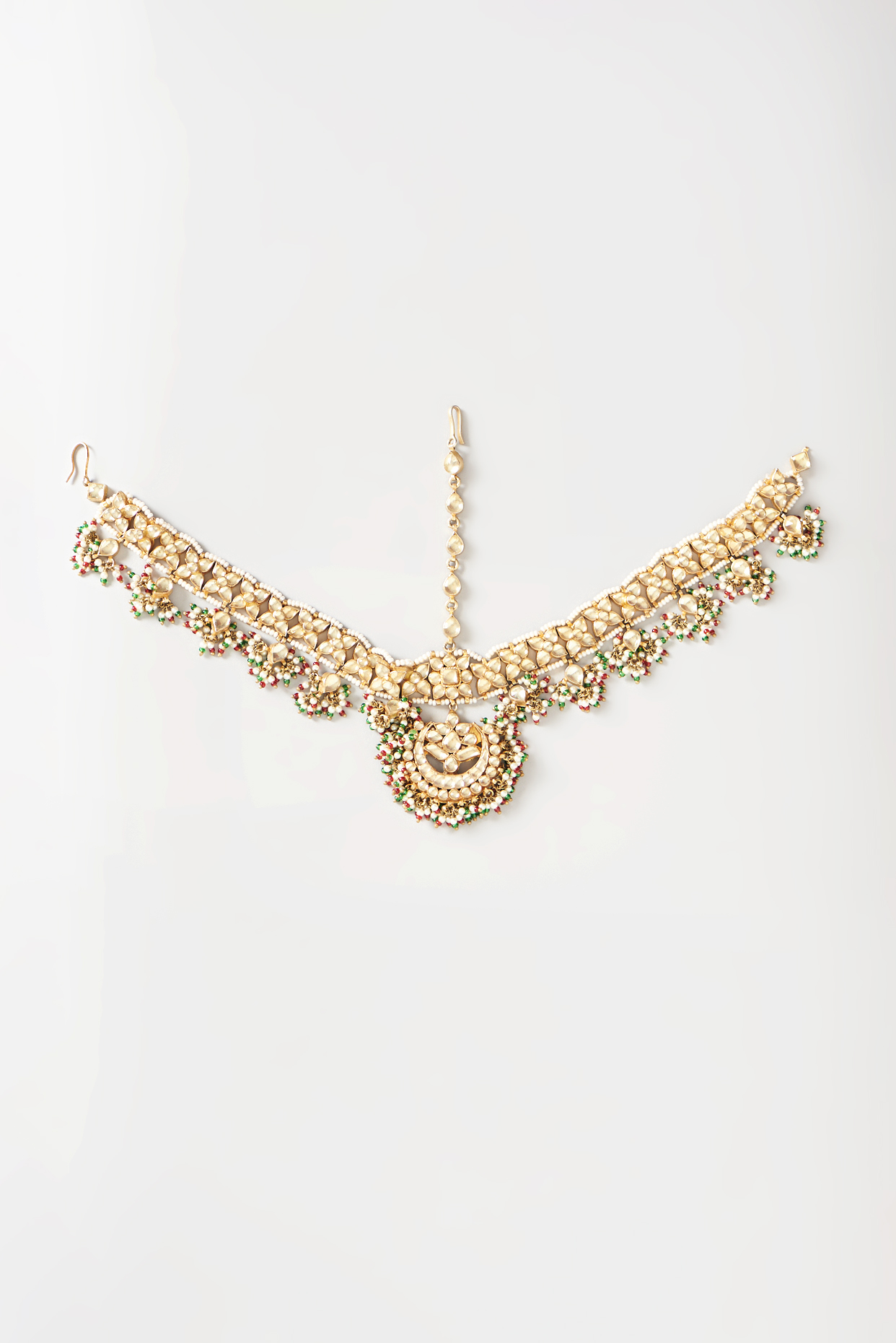 Gold Plated Kundan Polki & Semi-Precious Stone Mathapatti by Turquoise Jewels