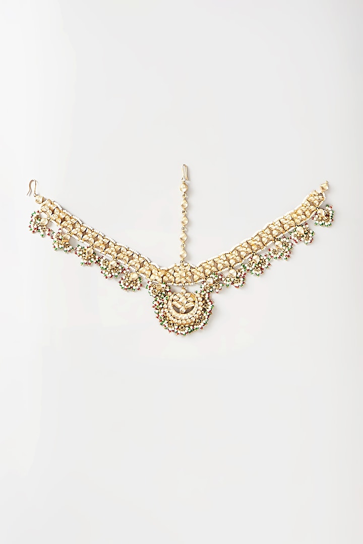 Gold Plated Kundan Polki & Semi-Precious Stone Mathapatti by Turquoise Jewels