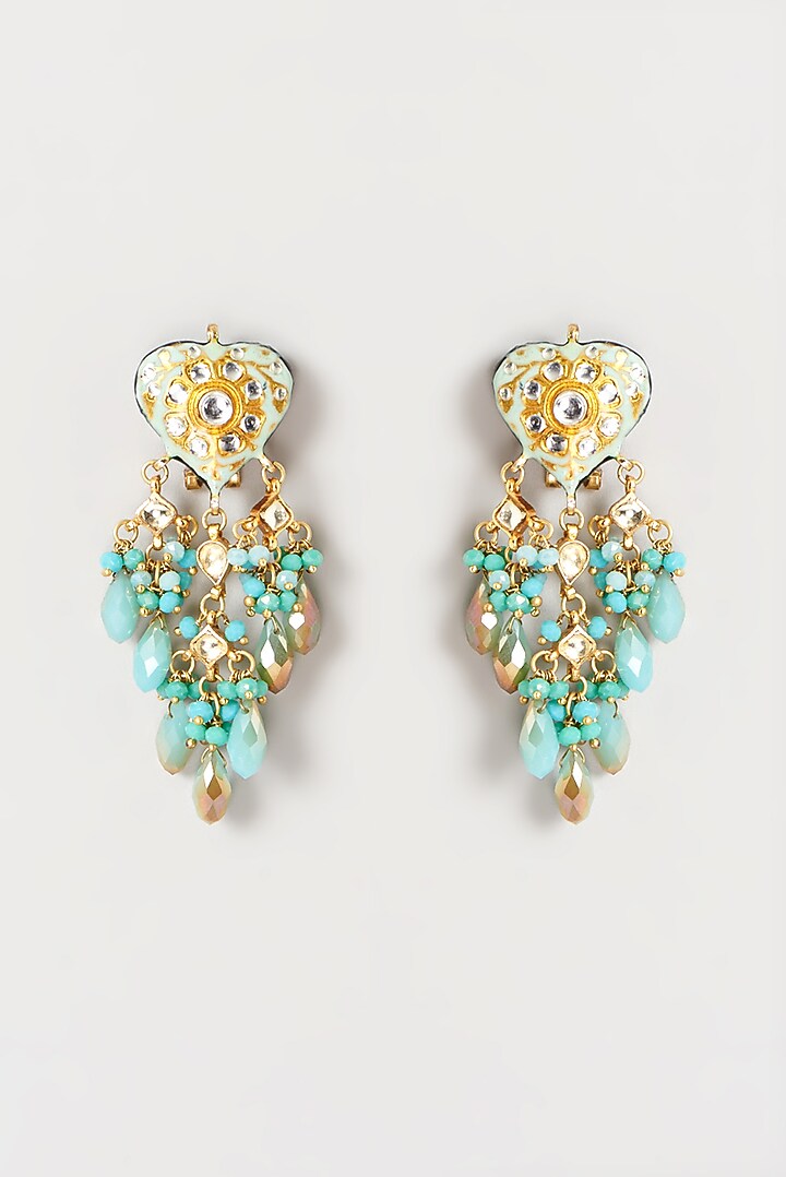 Gold Plated Semi-Precious Stone Meenakari Enameled Dangler Earrings by Turquoise Jewels at Pernia's Pop Up Shop