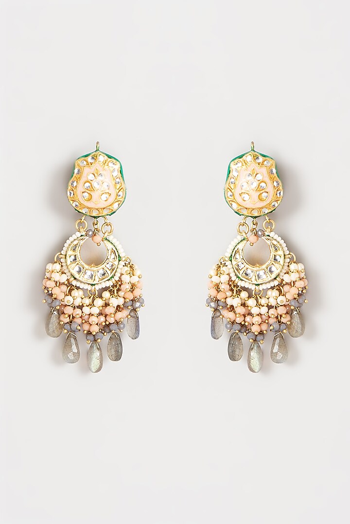Gold Plated Semi-Precious Stone Meenakari Enameled Dangler Earrings by Turquoise Jewels at Pernia's Pop Up Shop