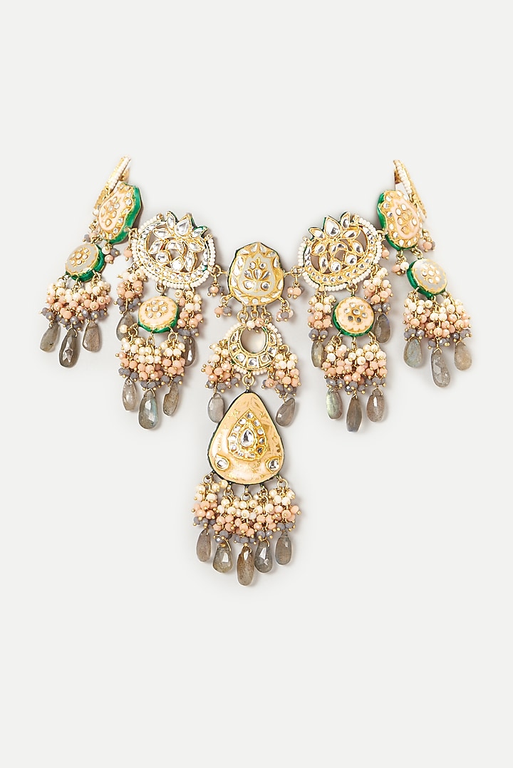 Gold Plated Semi-Precious Stone Meenakari Enameled Choker Necklace by Turquoise Jewels at Pernia's Pop Up Shop