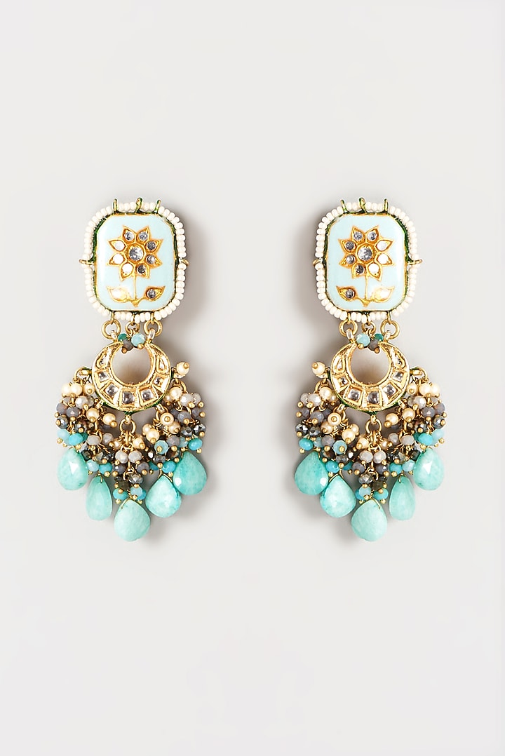 Gold Plated Semi-Precious Stone Meenakari Enameled Dangler Earrings by Turquoise Jewels at Pernia's Pop Up Shop