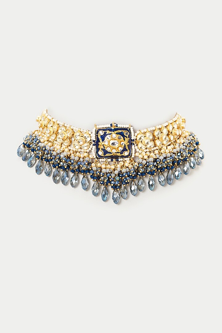 Gold Plated Semi-Precious Stone Meenakari Enameled Choker Necklace by Turquoise Jewels at Pernia's Pop Up Shop