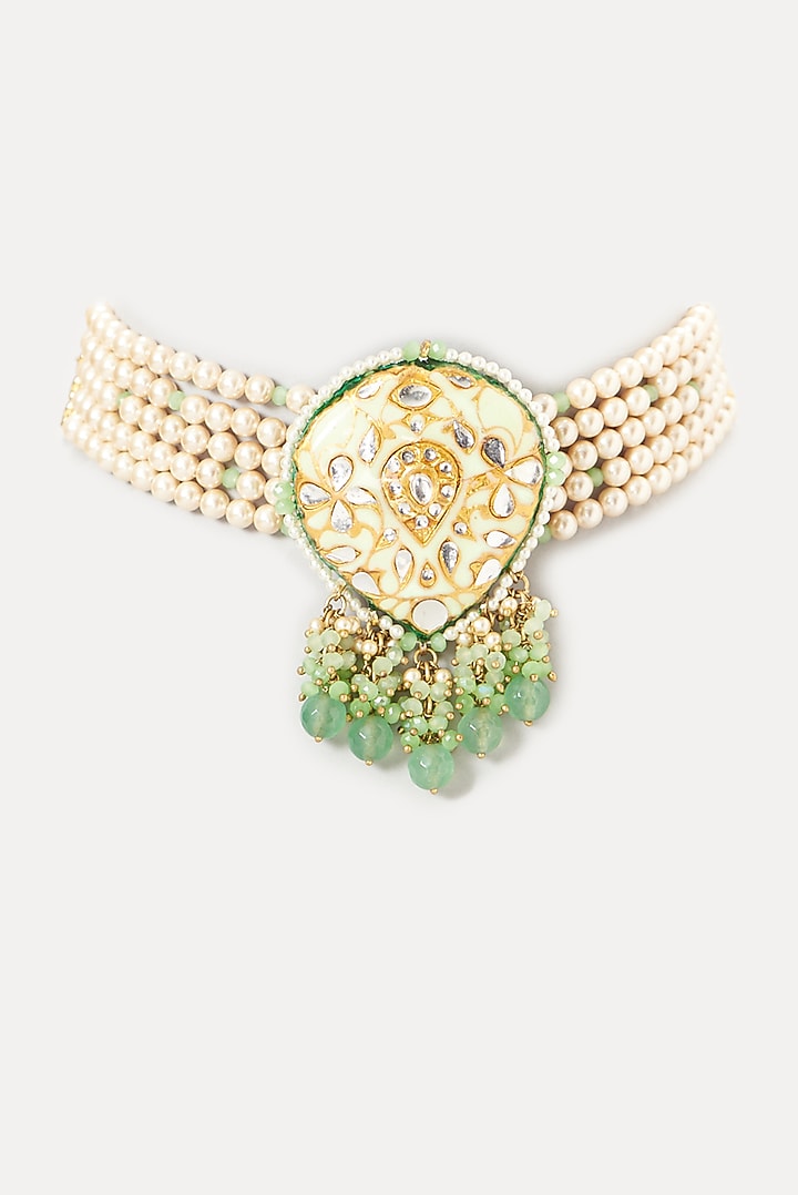 Gold Plated Semi-Precious Stone Meenakari Enameled Choker Necklace by Turquoise Jewels at Pernia's Pop Up Shop