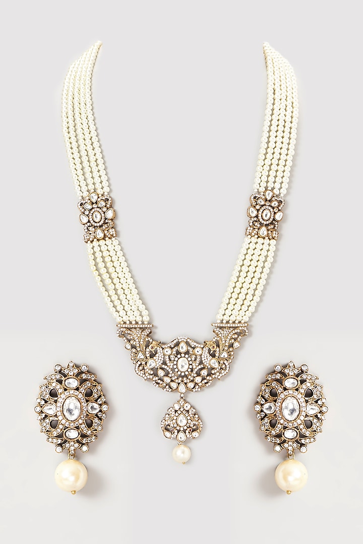 Gold Plated Kundan Polki & Semi-Precious Stone Long Necklace Set by Turquoise Jewels at Pernia's Pop Up Shop