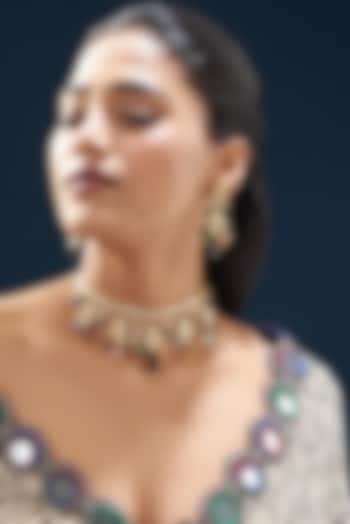 Gold Plated Kundan Polki & Semi-Precious Stone Choker Necklace Set by Turquoise Jewels at Pernia's Pop Up Shop