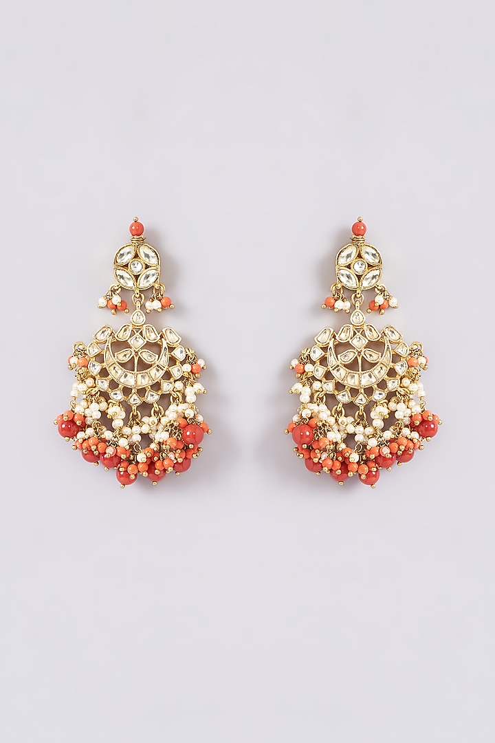 Gold Finish Coral Semi-Precious Stone & Kundan Polki Necklace Set by Turquoise Jewels at Pernia's Pop Up Shop