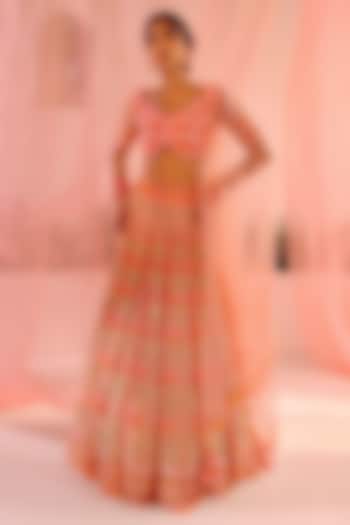 Pink Tulle & Silk Organza Resham Floral Embellished Bridal Lehenga Set by TUHINA SRIVASTAVA at Pernia's Pop Up Shop