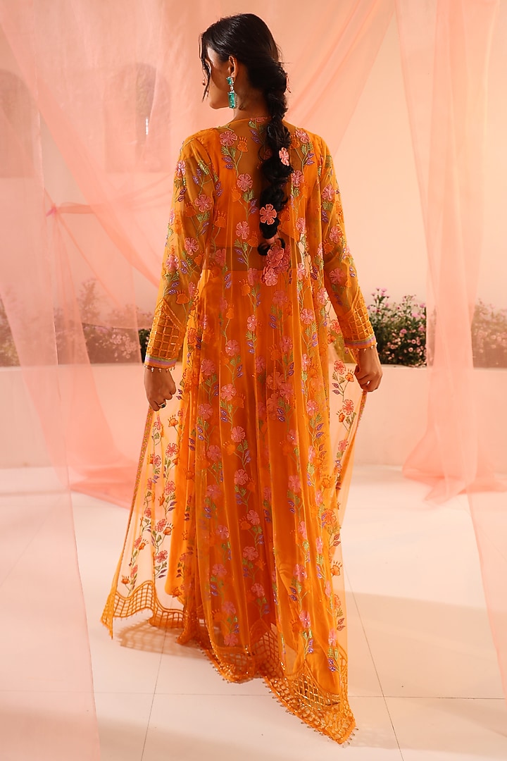 Orange Organza Wedding Sharara Set by TUHINA SRIVASTAVA at Pernia's Pop Up Shop