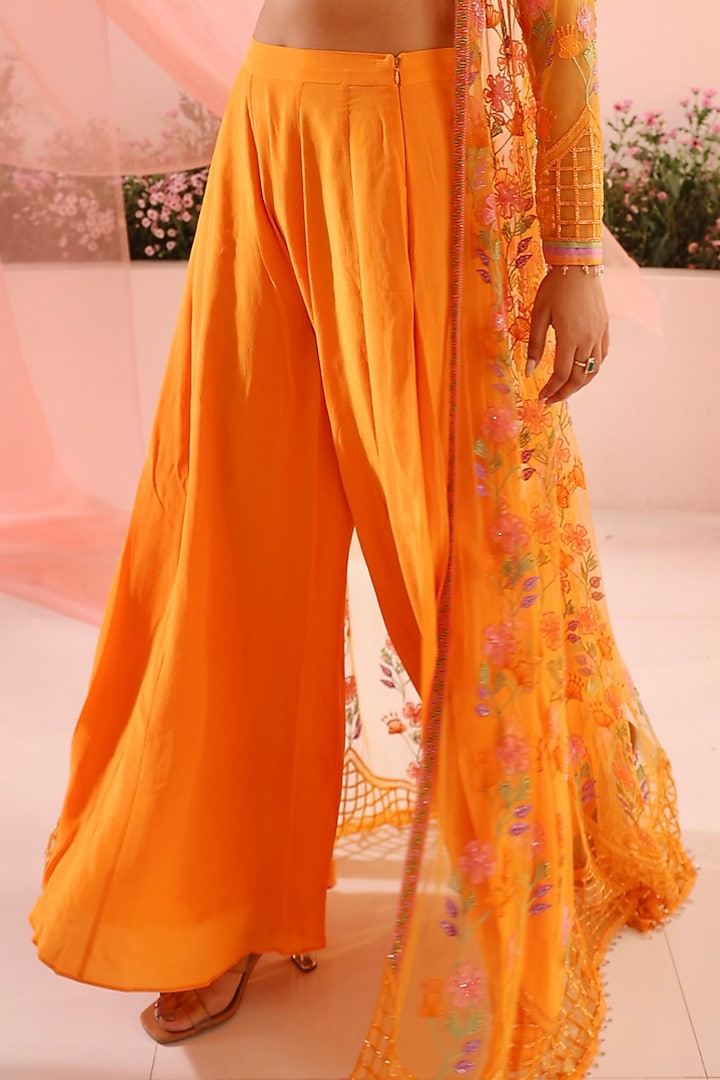 Orange Organza Wedding Sharara Set by TUHINA SRIVASTAVA at Pernia's Pop Up Shop