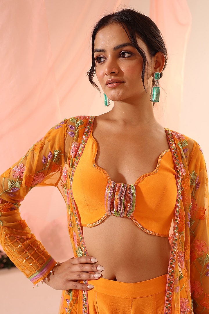 Orange Organza Wedding Sharara Set by TUHINA SRIVASTAVA at Pernia's Pop Up Shop