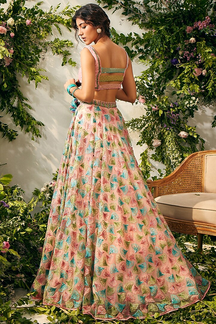 Pink Tulle & Silk Organza Cutdana Embellished Wedding Lehenga Set by TUHINA SRIVASTAVA at Pernia's Pop Up Shop