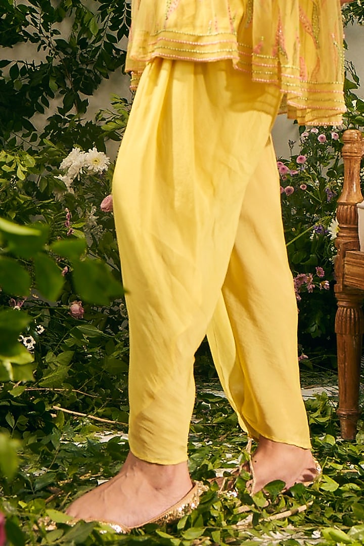 Yellow Tulle & Organza Beads Embellished Jacket Set by TUHINA SRIVASTAVA at Pernia's Pop Up Shop
