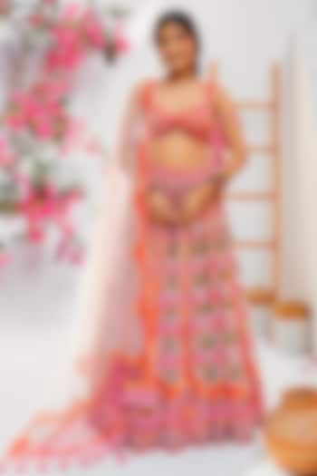 Pink & Beige Tulle Zari Embroidered Bridal lehenga for 22 Lehenga Set by TUHINA SRIVASTAVA at Pernia's Pop Up Shop