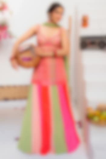 Red Chiffon Skirt Set by TUHINA SRIVASTAVA at Pernia's Pop Up Shop