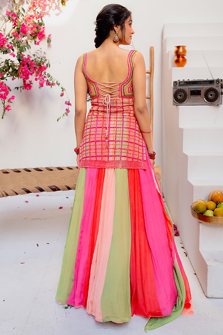 Red Chiffon Skirt Set by TUHINA SRIVASTAVA at Pernia's Pop Up Shop