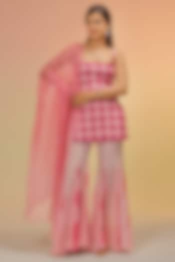 Pink Tulle Embroidered Wedding Sharara Set by TUHINA SRIVASTAVA at Pernia's Pop Up Shop