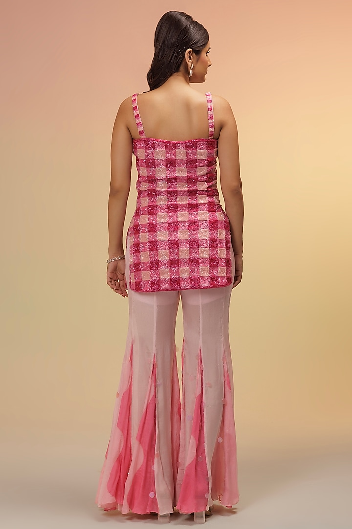 Pink Tulle Embroidered Wedding Sharara Set by TUHINA SRIVASTAVA at Pernia's Pop Up Shop