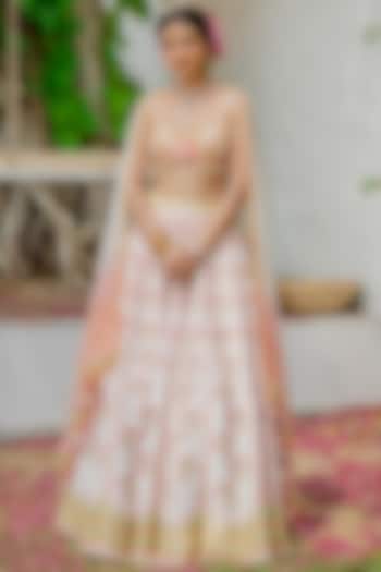 Off-White Silk & Silk Velvet Resham Embroidered Bridal Lehenga Set by TUHINA SRIVASTAVA at Pernia's Pop Up Shop