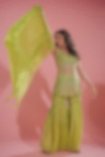 Green Silk Crepe Sharara Set by TUHINA SRIVASTAVA at Pernia's Pop Up Shop