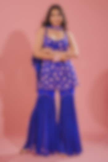 Electric Blue Silk Crepe Sharara Set by TUHINA SRIVASTAVA at Pernia's Pop Up Shop