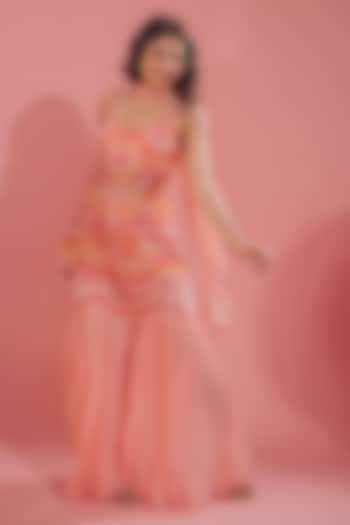 Peachy Pink Silk Crepe Sharara Set by TUHINA SRIVASTAVA at Pernia's Pop Up Shop