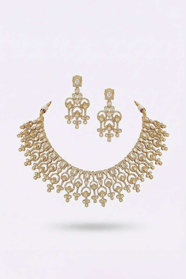 Micro Gold Finish Kundan Polki & Pearl Necklace Set by Tussya at Pernia's Pop Up Shop