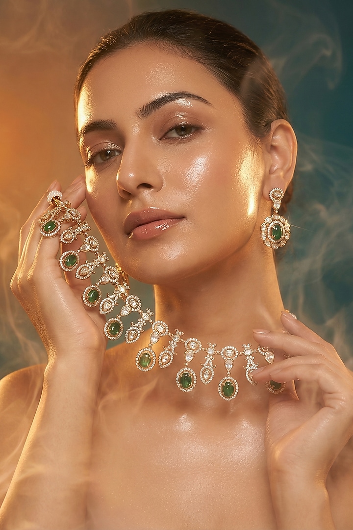 Micro Gold Finish Kundan Polki & Pearl Necklace Set by Tussya at Pernia's Pop Up Shop