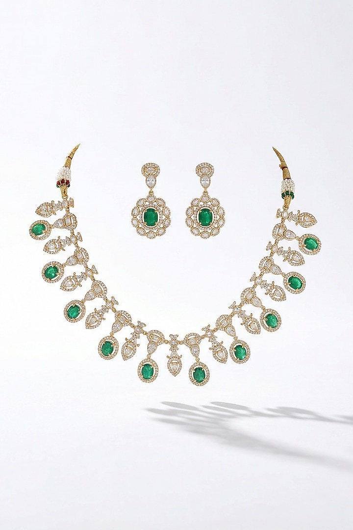 Micro Gold Finish Kundan Polki & Pearl Necklace Set by Tussya at Pernia's Pop Up Shop
