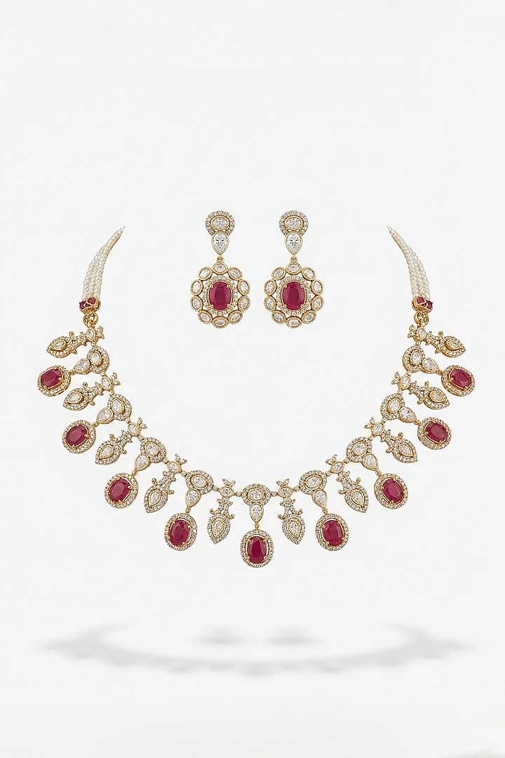 Micro Gold Finish Kundan Polki & Pearl Necklace Set by Tussya at Pernia's Pop Up Shop