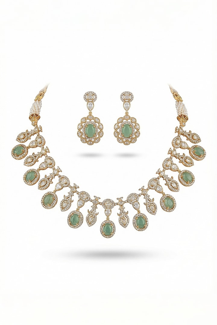 Micro Gold Finish Kundan Polki & Pearl Necklace Set by Tussya at Pernia's Pop Up Shop