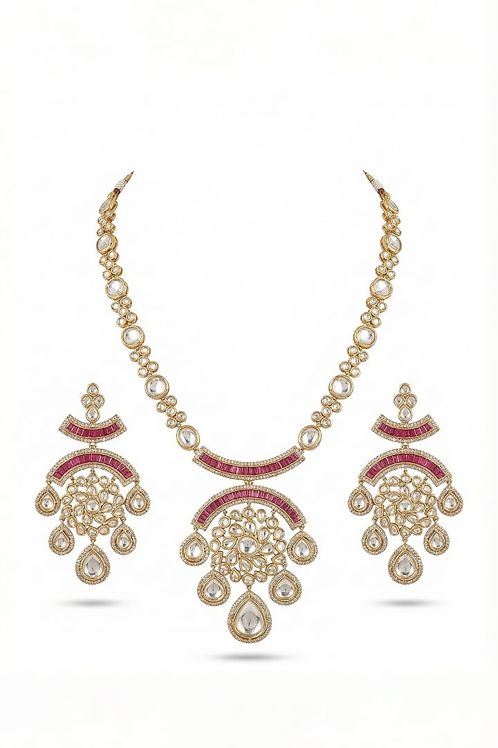 Micro Gold Finish Kundan Polki & Pearl Necklace Set by Tussya at Pernia's Pop Up Shop