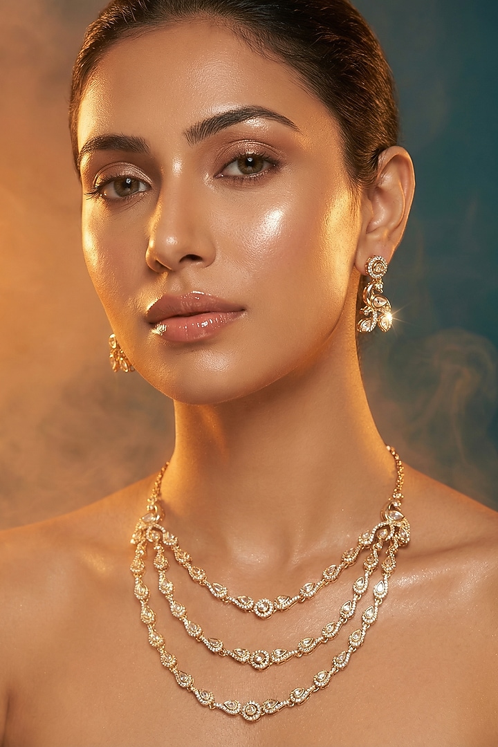 Micro Gold Finish Kundan Polki & Pearl Necklace Set by Tussya at Pernia's Pop Up Shop