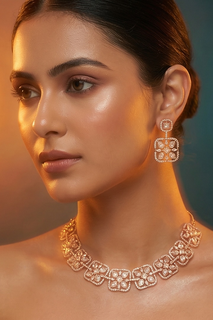 Micro Gold Finish Kundan Polki & Pearl Necklace Set by Tussya at Pernia's Pop Up Shop