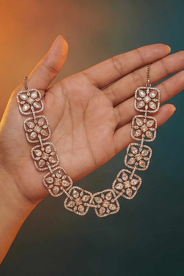 Micro Gold Finish Kundan Polki & Pearl Necklace Set by Tussya at Pernia's Pop Up Shop