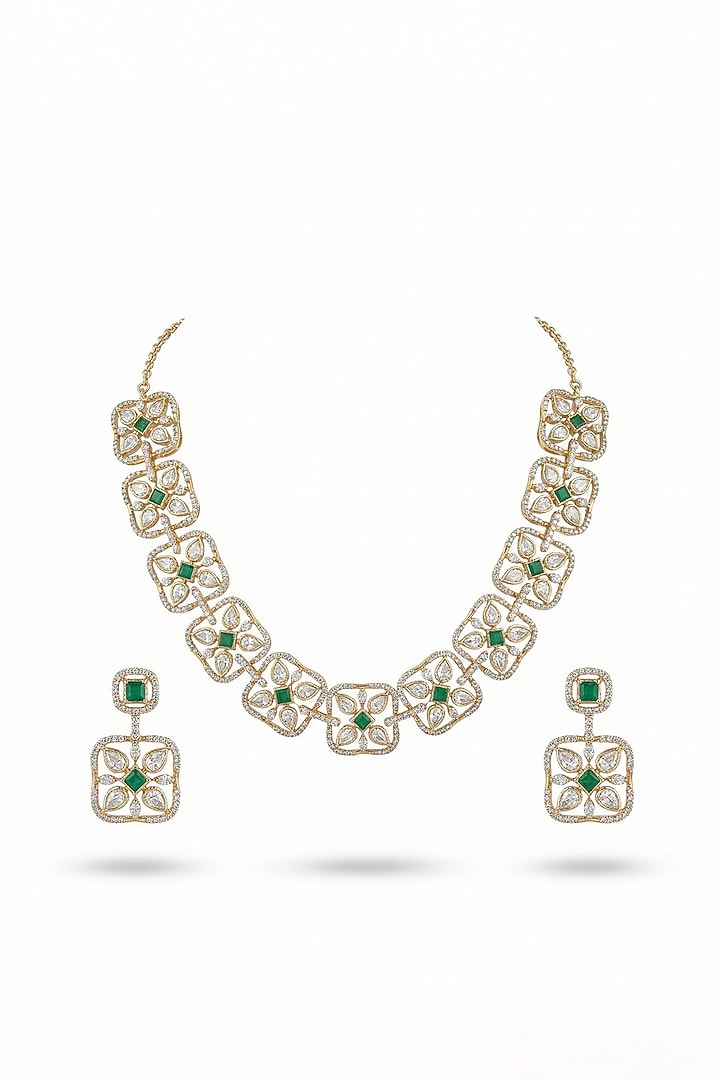 Micro Gold Finish Kundan Polki & Pearl Necklace Set by Tussya at Pernia's Pop Up Shop