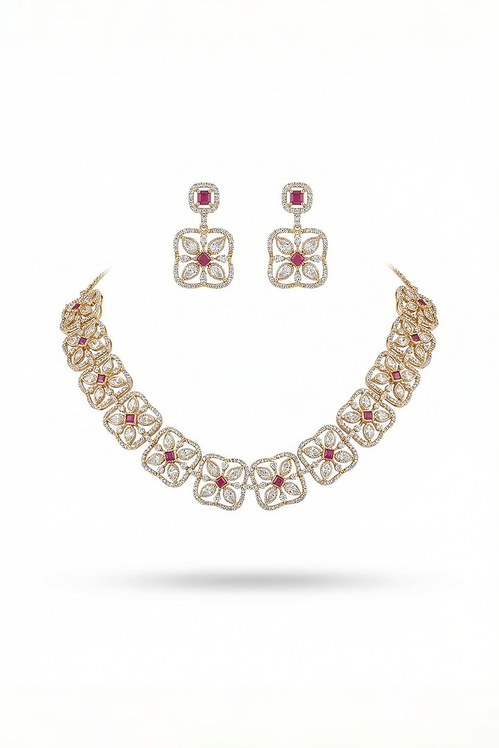 Micro Gold Finish Kundan Polki & Pearl Necklace Set by Tussya at Pernia's Pop Up Shop