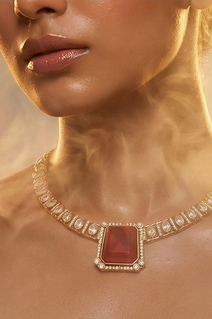 Micro Gold Finish Kundan Polki & Pearl Necklace Set by Tussya at Pernia's Pop Up Shop