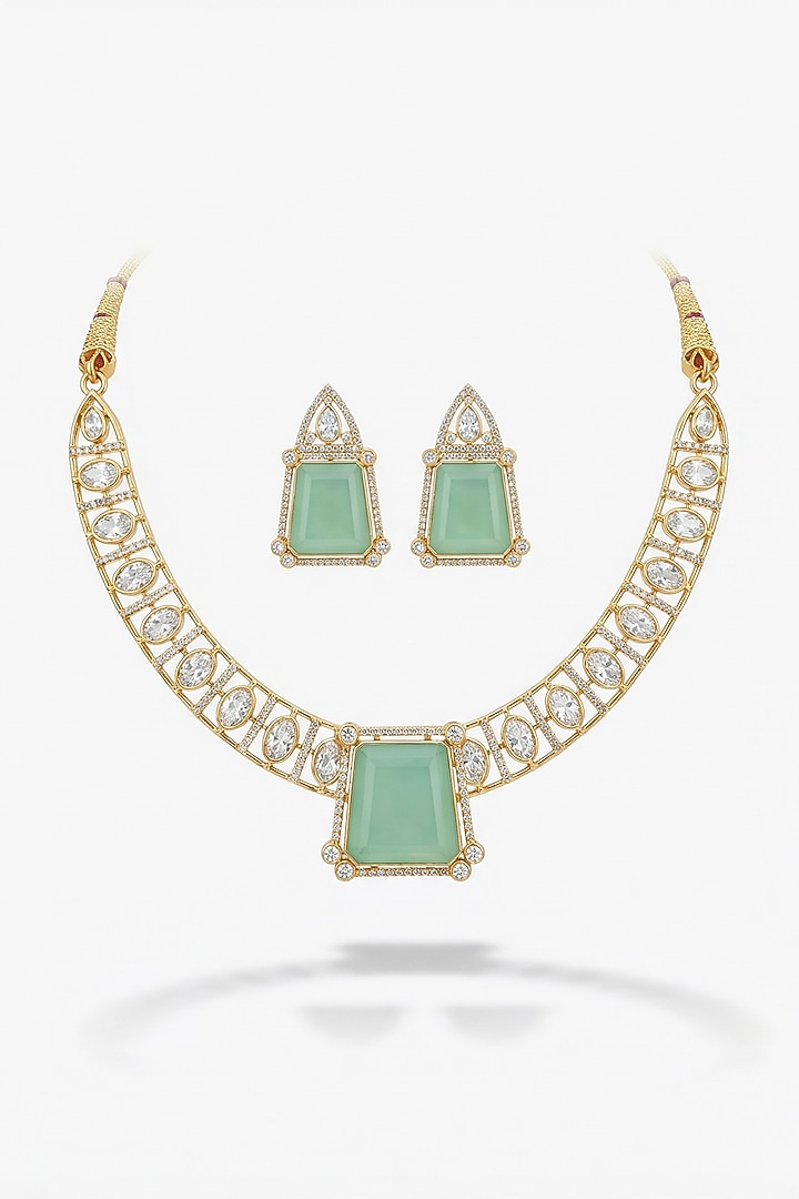 Micro Gold Finish Kundan Polki & Pearl Necklace Set by Tussya at Pernia's Pop Up Shop