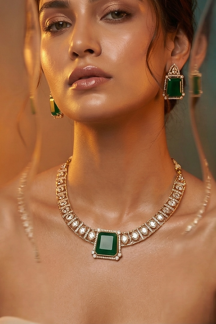 Micro Gold Finish Kundan Polki & Pearl Necklace Set by Tussya at Pernia's Pop Up Shop