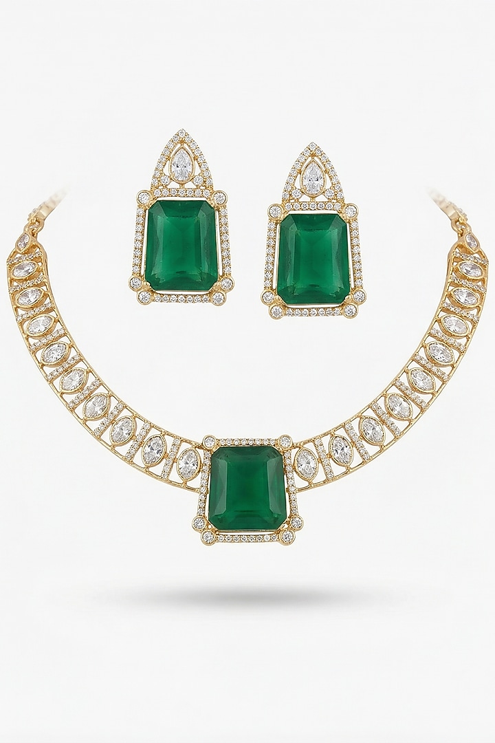 Micro Gold Finish Kundan Polki & Pearl Necklace Set by Tussya at Pernia's Pop Up Shop